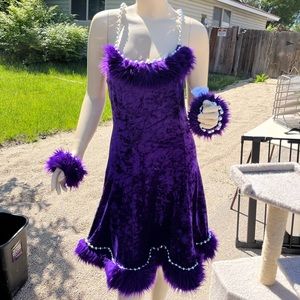 3 piece purple felt dress with disco ball lining